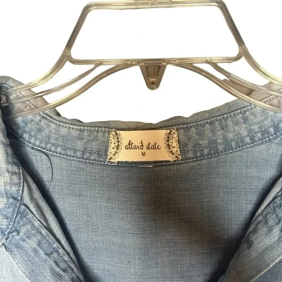 Altar’d State Chambray Lyocell Dress Blue Fringe Hem Pockets Size M - Picture 3 of 10